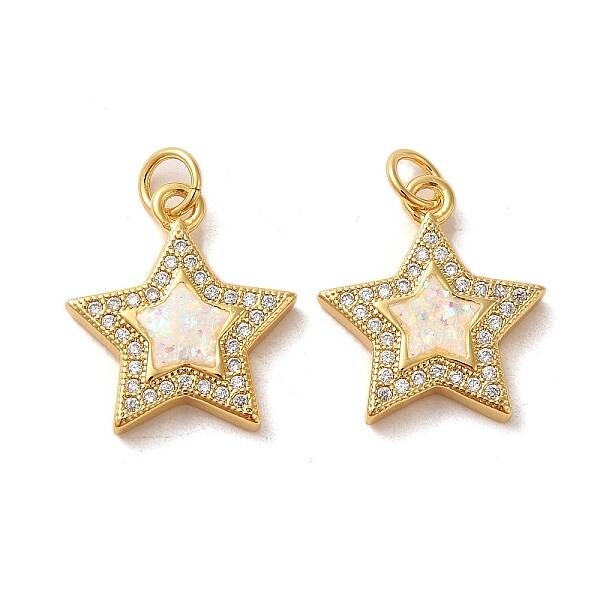 Brass Micro Pave Cubic Zirconia with Synthetic Opal Pendants
