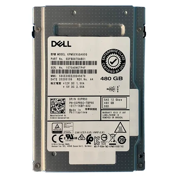 Dell 3PR5C | 480GB 2.5-inch 12GB/s SAS Multi-Level Cell Mixed-Use (512e) Hot-Pluggable Solid State Drive for PowerEdge G14 - ...