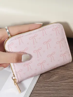 Fashionable Bow Pattern Short Wallet, Lightweight and Elegant Women's Card Bag, Cute Card Holder, Simple and Casual Multi Slo...
