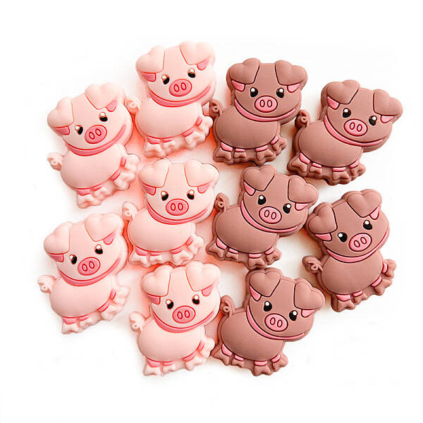 10Pcs 2 Styles Cartoon Cute Little Pig Silicone Beads