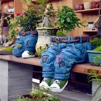 Denim Jeans Shaped Resin Flowerpot Statue, 1pc Decorative Art for Indoor and Outdoor Gardens, Terraces, Porches, Planter Pots...