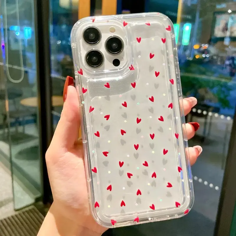 Love Heart Pattern Phone Case, Decorative Phone Protective Cover, Phone Accessory Compatible with iPhone 7 8 X 11 12 13 14 15...