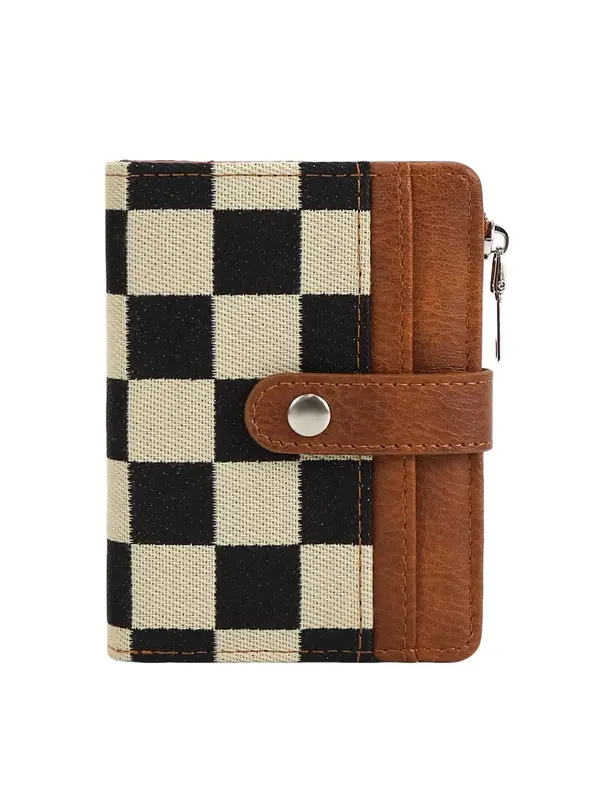 Women PU Leather Wallet Small Bifold Zipper Pocket Wallet Card Case Purse with ID Window, Casual Style All Seasons Bag Fabric