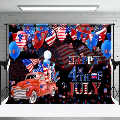 USA Flag Balloon Truck Spark Independence Day Backdrop - Aperturee
