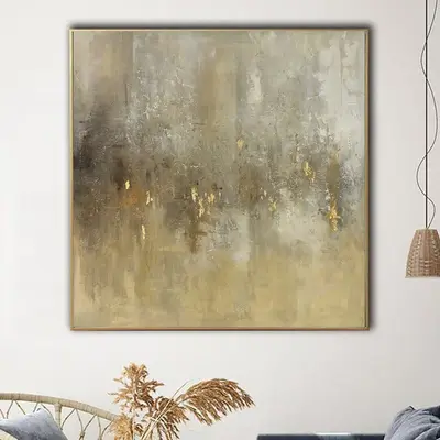 Large Abstract Painting on Canvas Beige Modern Paintings Gold Abstract Wall Art Painting Oversize Wall Art Abstract For Livin...