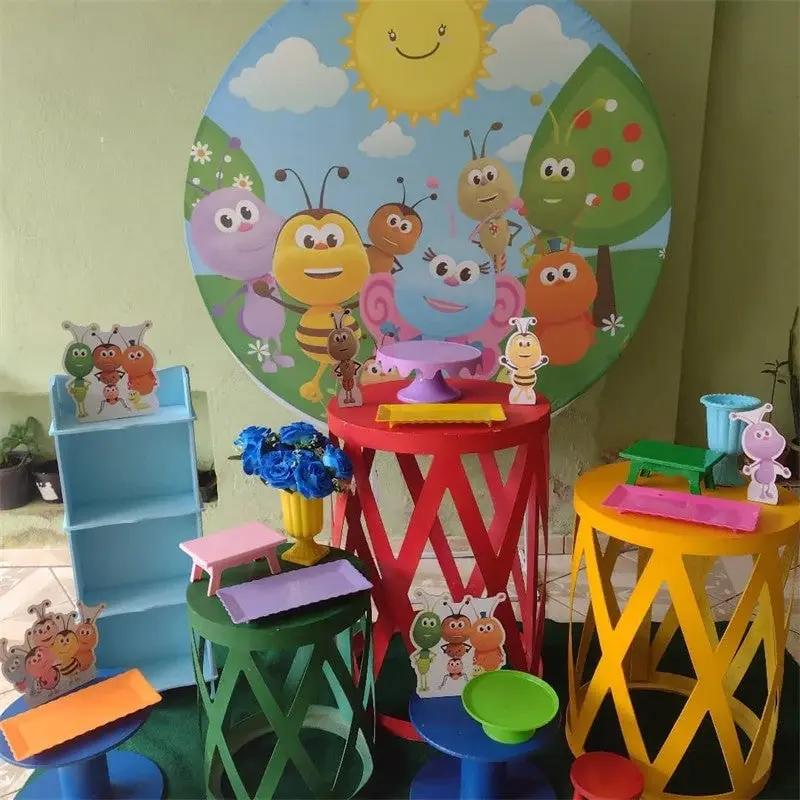 Aperturee Sun And Blue Sky Round Little Animals Birthday Backdrop | Circle Party Backdrop | Round Backdrop Cover Diy | Circle...