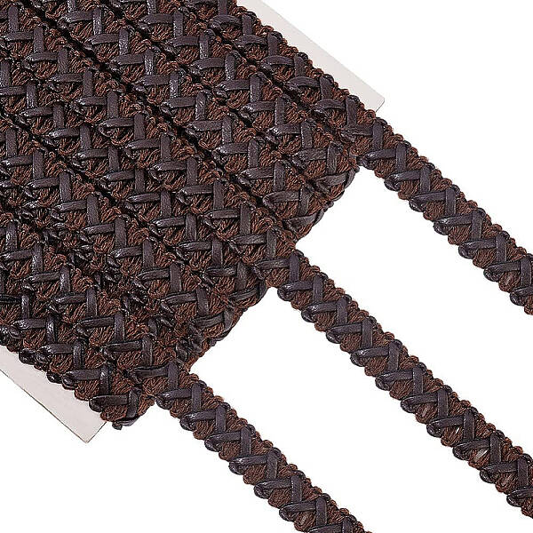 BENECREAT 15 Yard Faux Leather Braid Trims Coconut Brown Flat Braid Strap Trim Lace Ribbon for Home Decor DIY Sewing Craft