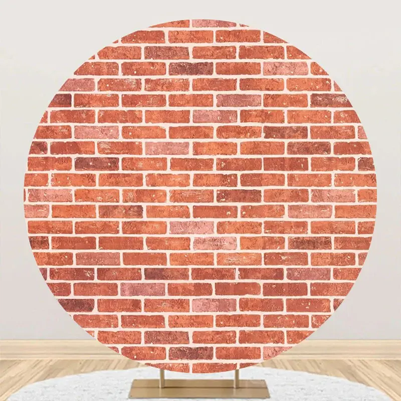 Round Vintage Red White Brick Wall Birthday Backdrop - Aperturee