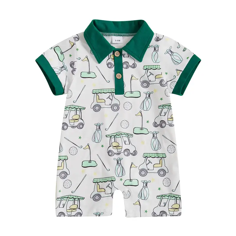 Newborn Baby Boy Golf Outfit Golf Cart Onesie Polo Shirt Romper Overalls Short Sleeve Jumpsuit Infant Summer Clothes