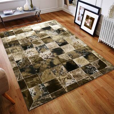Genuine Cowhide with Gold Leaf Patchwork Area Rug
