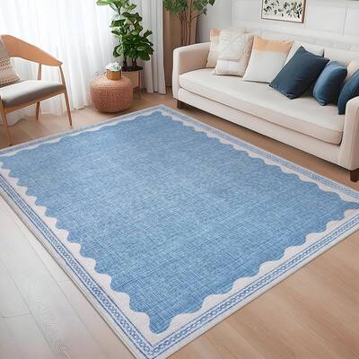 Garvee Modern Blue 4x6 Scalloped Washable Area Rug Low Pile Non-Slip Rubber Backing 100% Polyester Modern Soft Durable Living...