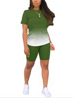 Two-piece Set Women's Colorblock Tee & Shorts, Casual Round Neck Short Sleeve T-shirt & Shorts, Ladies Summer Clothes, Womens...