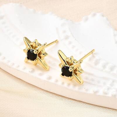 Star Brass Micro Pave Cubic Zirconia Stud Earrings