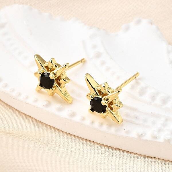Star Brass Micro Pave Cubic Zirconia Stud Earrings