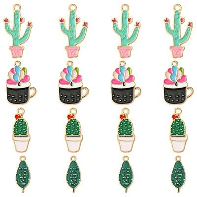 16Pcs 4 Styles Alloy Enamel Pendants