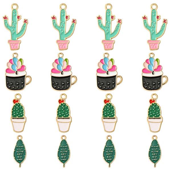 16Pcs 4 Styles Alloy Enamel Pendants