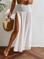 Women's Solid Color High Slit Swimsuit Cover Up Skirt, Casual Sexy Long Skirt for Summer, Ladies Bottoms for Beach Holiday Va...