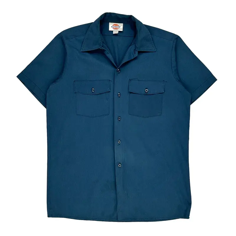 Dickies Short Sleeve Shirt - Medium Blue Polyester Blend | Size: medium