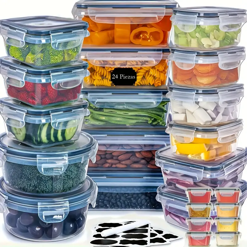 Essential 24-Piece Food Storage Box Set with 24 Lids & 24 Containers Sealed Plastic Utensil Set for Pantry Travel Outdoor Pic...