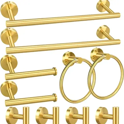 Bathroom Towel Ring Set, 10pcs/set Decorative Stainless Steel Bathroom Hardware Hanging Set, Modern Bathroom Storage Hook...