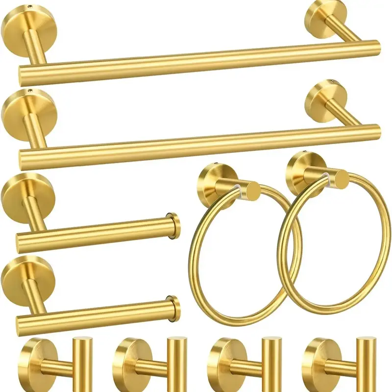 Bathroom Towel Ring Set, 10pcs/set Decorative Stainless Steel Bathroom Hardware Hanging Set, Modern Bathroom Storage Hook...