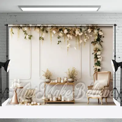 White Art Wall Floral Birthday Cake Smash Backdrop - Aperturee