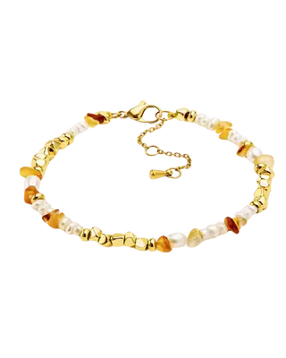 18K Pearl Chain Bracelet with Natural Stone