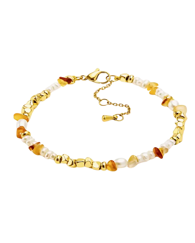 18K Pearl Chain Bracelet with Natural Stone