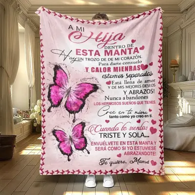 Butterfly & Letter Pattern Blanket, 1 Count Soft Warm Throw Blanket, Air-conditioned Room Blanket, Warm Nap Blanket for Home ...