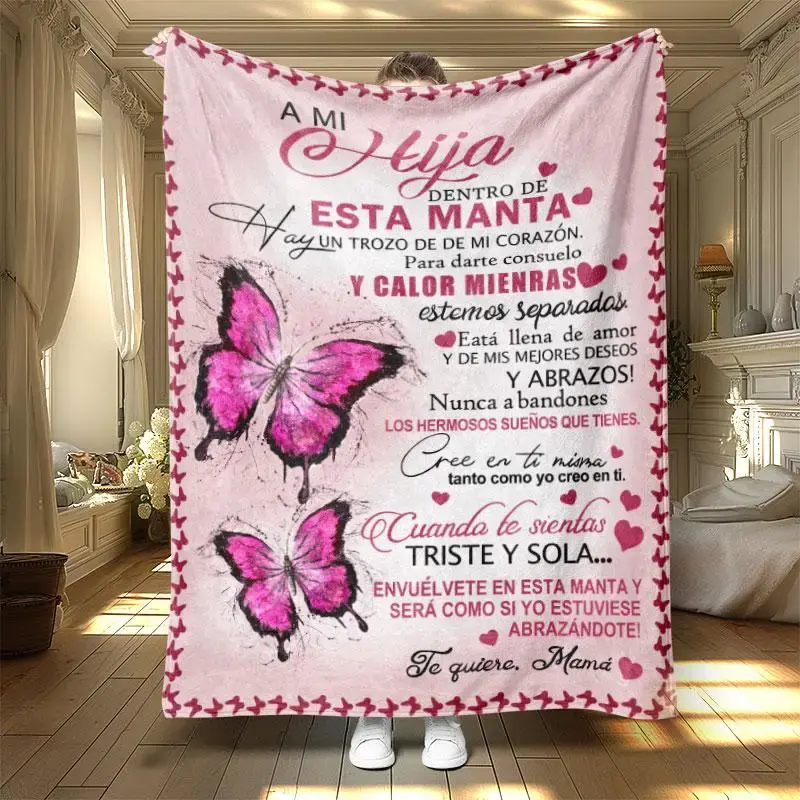 Butterfly & Letter Pattern Blanket, 1 Count Soft Warm Throw Blanket, Air-conditioned Room Blanket, Warm Nap Blanket for Home ...