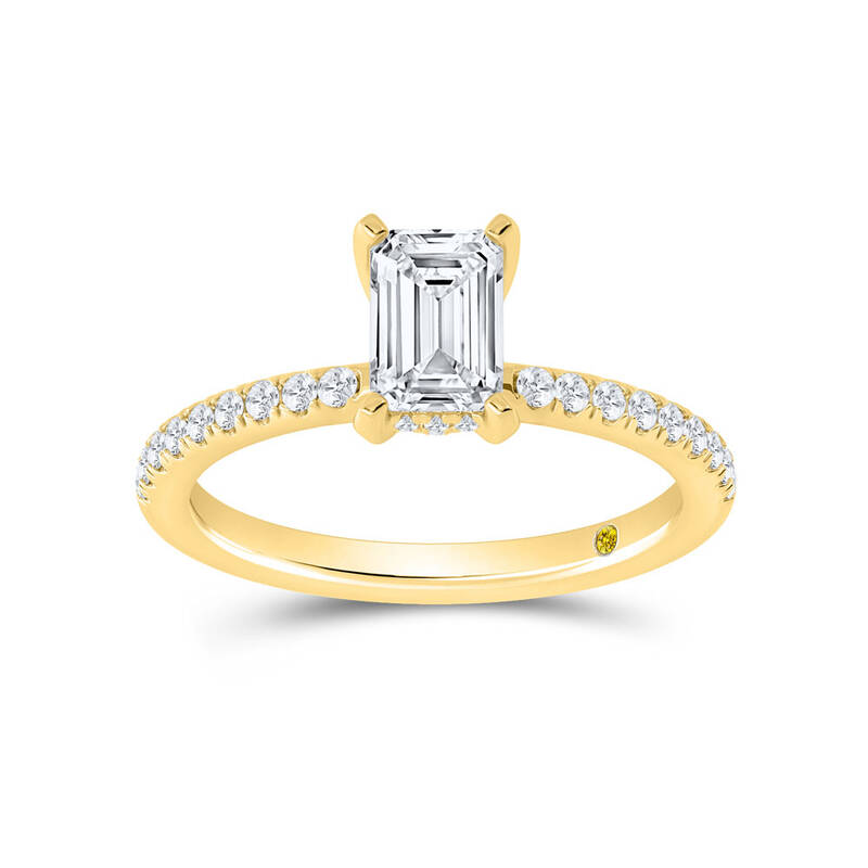 Kyoto Hidden Halo Emerald Cut Lab Grown Diamond Engagement Ring | 14K Yellow Gold 4 1/3 CT. TW.
