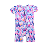Ayla Floral SHORTY ZIP Bamboo Spring Floral One Piece Outfit Two Way Zipper Gigi and Max
