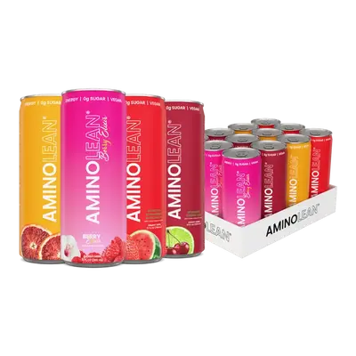 AminoLean Energy Drink (12 Pack) - Natural Caffeine from Green Tea, Zero Sugar, Vegan - 12 oz Cans Beverage Sport