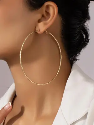 1 Pair Texture Metal Hoop Earrings, Exaggerated Earrings, Fashionable Hoop Earrings for Women, Daily Use