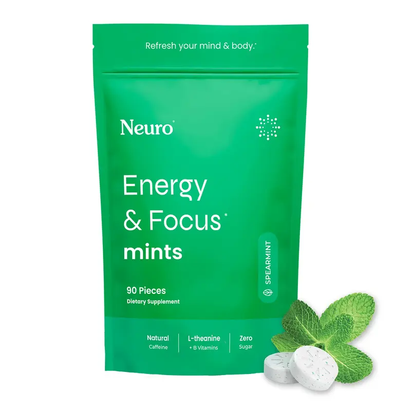 Neuro Energy Caffeine Mints (90 Pieces) - Sugar-Free Nootropic Mints for Energy & Focus with L-theanine, Natural Caffeine, Vi...