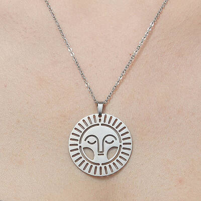 Non-Tarnish 201 Stainless Steel Hollow Sun Pendant Necklace