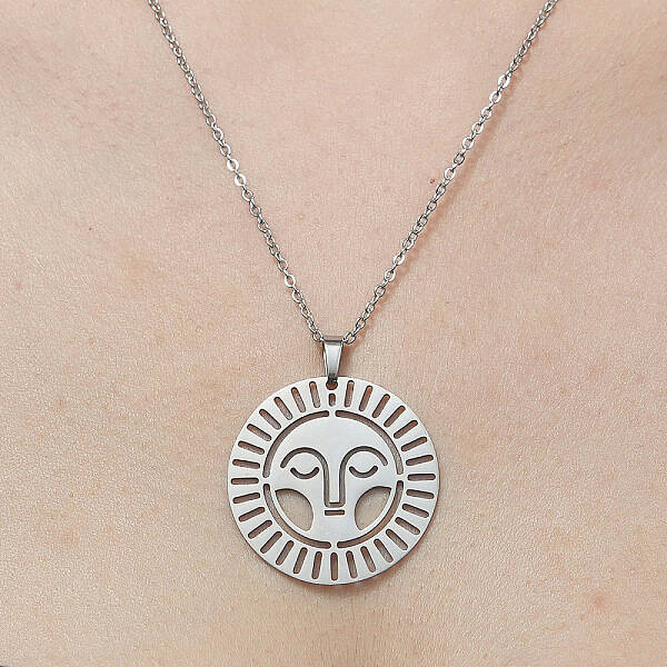 Non-Tarnish 201 Stainless Steel Hollow Sun Pendant Necklace
