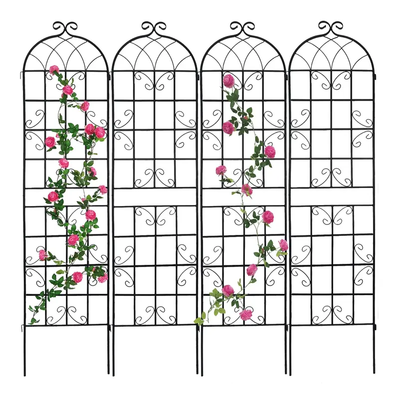 Garvee 4-Pack Garden Trellises for Climbing Plants - 7.2ft Iron Plant Supports, 86.6 x 80, Durable Metal Trellises, Black