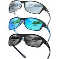 3 Pairs Men’s Polarized Sport Wrap Around Sunglasses UV Protection Shades for Running Fishing Biking Cycling Driving