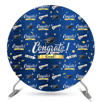 Aperturee Glitter Blue I Did It Congrats Grad Round Backdrop | Custom Graduation Backdrop | Diy Graduation Backdrop | Persona...