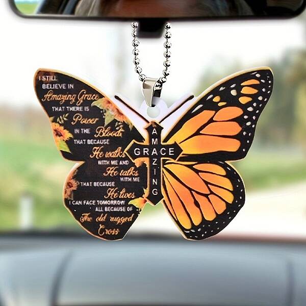 Colorful Butterfly Faith Jesus Cross Acrylic Pendant Decoration