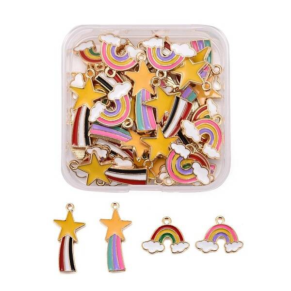 40Pcs 4 Style Alloy Enamel Pendants