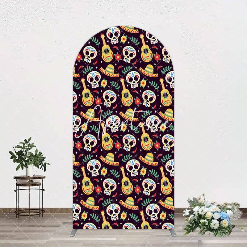 Aperturee Dense Skull Guitar Day Of The Dead Arch Backdrop, 1.6X4FT(0.5X1.2M), 38.18 USD, arch backdrop kit, YMGD9M99-A