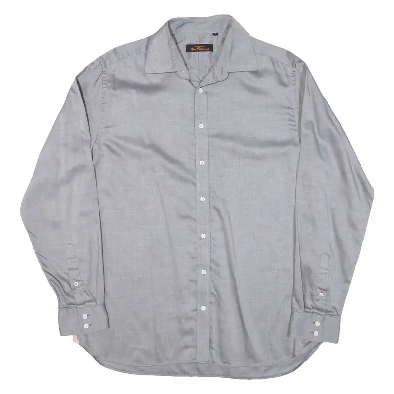 BEN SHERMAN Mens Shirt Grey Striped Long Sleeve L