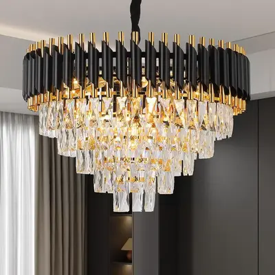 ćLabor Day Saleć3-Tier 5-lights/4-Tier 7-lights/5-Tier 10-lights modern crystal chandelier, black and gold chandelier fix...