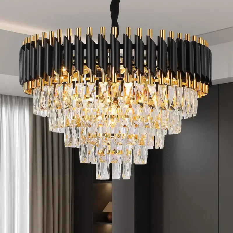 【Labor Day Sale】3-Tier 5-lights/4-Tier 7-lights/5-Tier 10-lights modern crystal chandelier, black and gold chandelier fix...