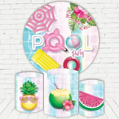 Aperturee Circle Pink Pool Party Backdrop Kit For Happy Birthday | Circle Backdrops For Birthday | Round Party Backdrop | Rou...
