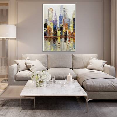 Abstract City Painting on Canvas Original Urban Light Modern Artwork Creative Wall Art for Room Decor | CITY LIGHT