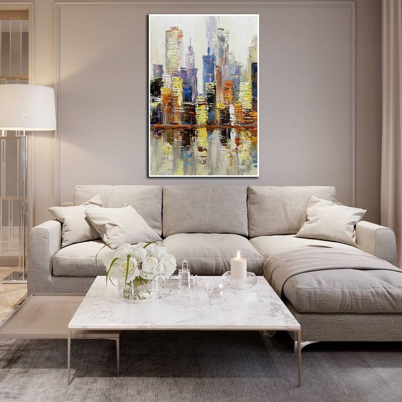 Abstract City Painting on Canvas Original Urban Light Modern Artwork Creative Wall Art for Room Decor | CITY LIGHT