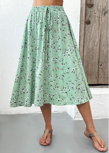 Modlily Sage Green Ditsy Floral Print A Line Skirt - L
